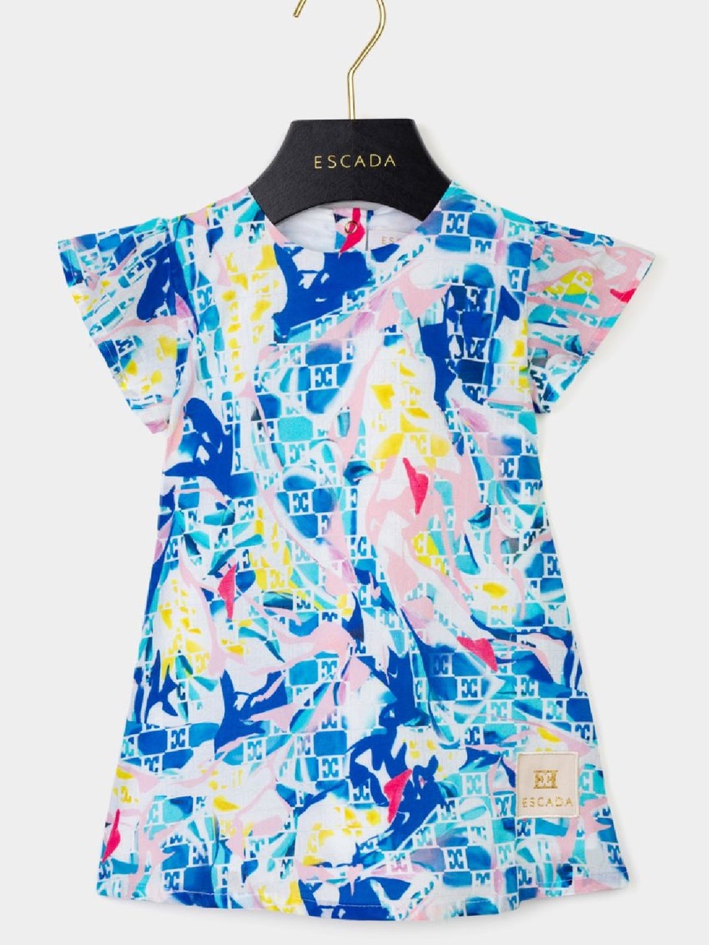 Escada flutter sleeve abstract floral dress